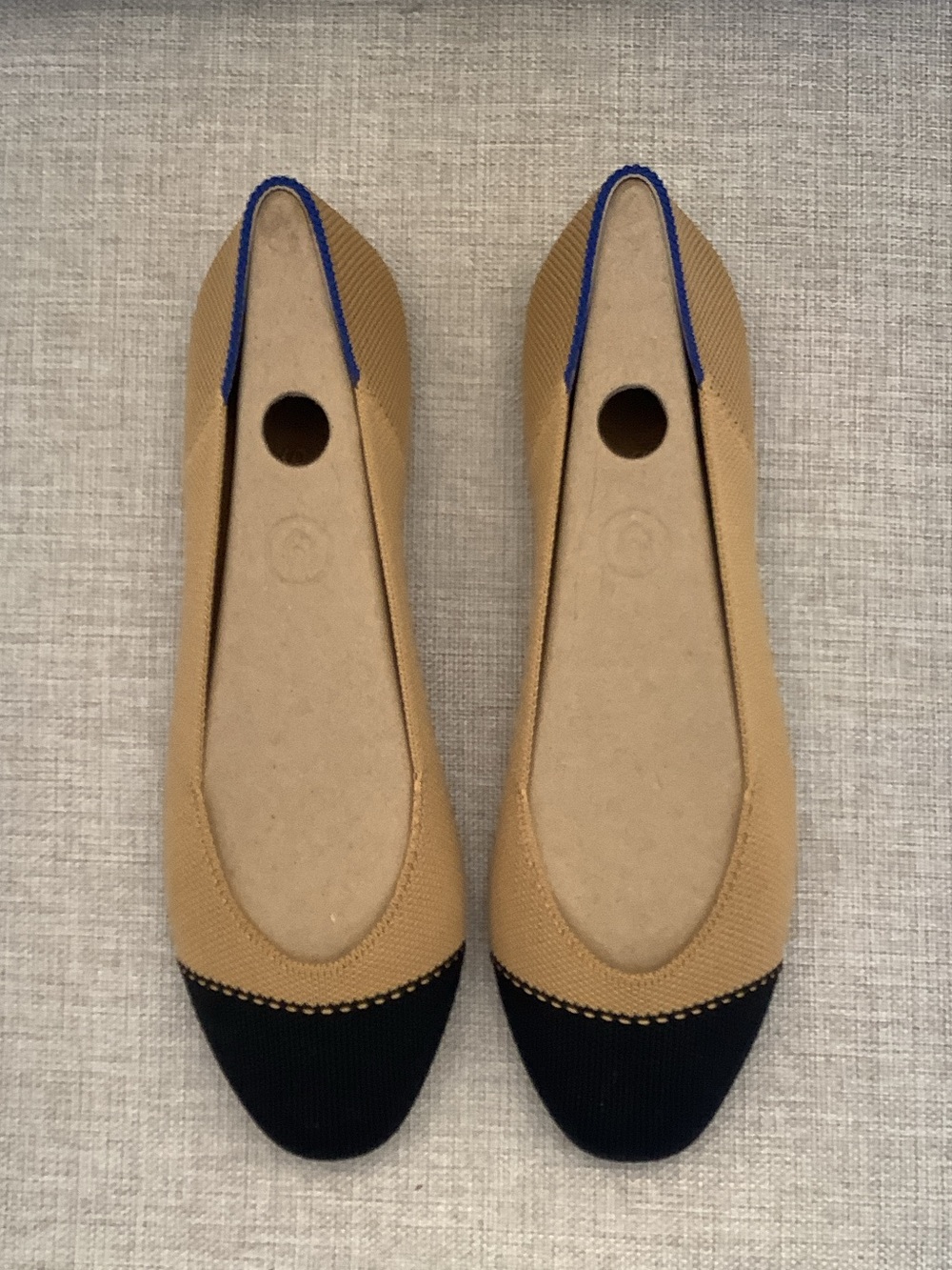 Rothy's Two-Tone Tan and Black Cap-Toe Ballet Flats, size 8 - Picture 2 of 10